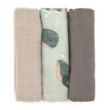 Petite&Mars Petite&amp;Mars Moussy bambusz muszlin pelenka 68x68cm, Whale Song, 3db mosható pelenka