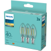 Philips 3x LED izzó E14 Candle B35 4,3W = 40W 470lm 2700K meleg FILAMENT Philips