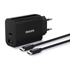 Philips Hálózati USB-A + USB-C töltő 30W Fekete mobiltelefon kellék