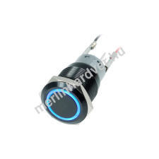  Phobya Vandalism Proof kapcsoló 19mm - fekete alumínium, kék gyűrű, 6pin modding