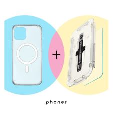 Phoner Mag Pack Apple iPhone 14 Magsafe tok, átlátszó + Master Clear Felhelyező keretes Tempered fólia tok és táska