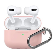 Phoner Simple Apple Airpods Pro szilikon tok akasztóval, rózsaszín audió kellék