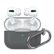 Phoner Simple Apple Airpods Pro szilikon tok akasztóval, sötétszürke fülhallgató, fejhallgató tok