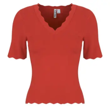 Pieces Blúzok PCJULINE SS V-NECK KNIT Piros EU XS blúz