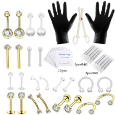  Piercing Készítő Szett 316L Arany Színű Fehér Köves Rozsdamentes Acél Piercinggel egyéb ékszer