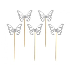 Pillangó Butterfly Silver, Pillangó díszítő pálca, topper 12 db-os party kellék