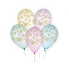  Pillangó Golden léggömb, lufi 5 db-os 13 inch (33 cm) party kellék