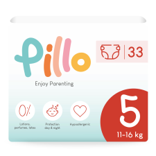 Pillo prémium minőségű, szuper nedvszívó, hipoallergén pelenka 5 (junior), 11-16kg, 33db pelenka