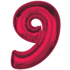 Piros 9-es Red szám fólia lufi 92 cm party kellék