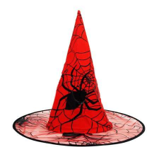 PIROS, fekete pók és pókháló mintás boszorkány kalap Halloween jelmez