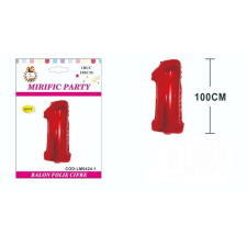 Piros fém fólia lufi, Mirific Party, Cifra, 1 év, 100 cm party kellék