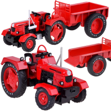 Piros fém traktor utánfutóval autópálya és játékautó
