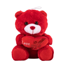  Piros plüss maci szívvel, valentin napi plüss maci, 20cm plüssfigura