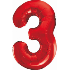 Piros Red 3-as szám fólia lufi 85 cm party kellék