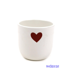  Piros szíves kerámia kaspó kicsi M8,5cm - Fehér dekorációs kellék