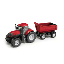 Piros traktor utánfutóval autópálya és játékautó
