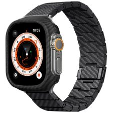 Pitaka Apple Watch 1-6, SE (42 / 44 mm) / Watch 7-8 (45 mm) / Watch Ultra (49 mm), Fém pótszíj, mágneses zár, karbon minta, Pitaka Carbon Fiber Watch Band Modern, fekete okosóra kellék