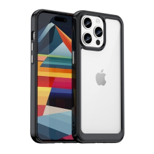 Pixato Apple iPhone 15 Pro Max, Műanyag hátlap védőtok + szilikon keret, közepesen ütésálló, átlátszó hátlap, fekete tok és táska