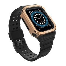 Pixato Apple Watch 1-6, SE, SE (2022) (42 / 44 mm) / Watch 7-9 (45 mm), Szilikon védőkeret, közepesen ütésálló, állítható szíjjal, kétszínű, fekete/vörösarany okosóra kellék