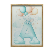 PLAKÁT FALRA ARANY KERETBEN, ELEFÁNT KÉK LÉFÖKKEL 40x50 CM grafika, keretezett kép