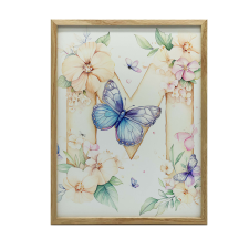 PLAKÁT KERETFALHOZ M LETTER FLOWERS PILLANGÓ 70x100 CM grafika, keretezett kép