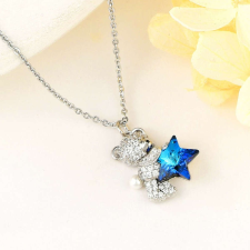 Platinával bevont maci +csillag nyaklánc óceánkék Swarovski kristállyal (0335.) nyaklánc