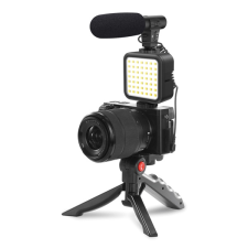 Platinet Vlog kit, tripod állvány+mikrofon+LED videolámpa+mobiltartó (PMVG4IN1) tripod