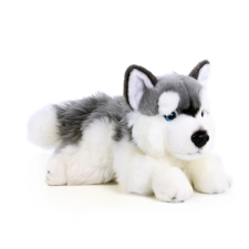  Plüss husky kutya fekvő 30 cm környezetbarát plüssfigura