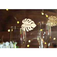 Pohárra tehető fa ültetőkártya levél dekorációs kellék