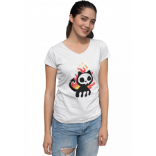  Pokoli Cica - Női V Nyakú Póló női póló