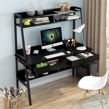  Polcos íróasztal, Számítógépasztal - Fekete íróasztal