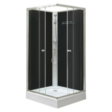 Polo Black II 80x80 cm szögletes fekete hátfalas zuhanykabin zuhanytálcával kád, zuhanykabin