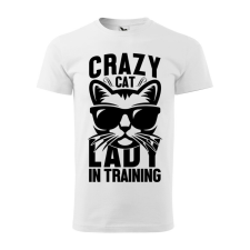  Póló Crazy cat mintával - Fehér S méretben ajándéktárgy