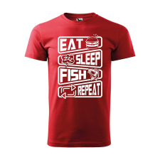 Póló Eat sleep fish repeat mintával - Piros L méretben ajándéktárgy