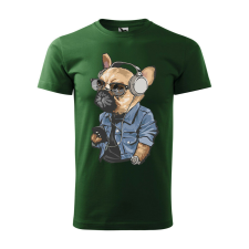  Póló Francia bulldog zenét hallgat mintával - Zöld XXXL méretben ajándéktárgy