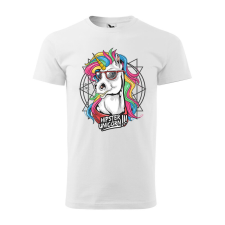 Póló Hipster unicorn mintával - Fehér XXL méretben ajándéktárgy