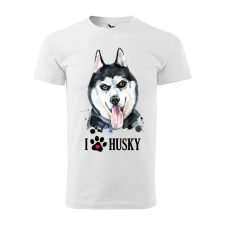 Póló Husky mintával - Fehér L méretben v2 ajándéktárgy