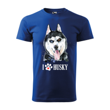  Póló Husky  mintával Kék L egyedi ajándék