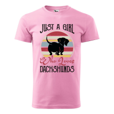 Póló Just a girl who loves dachshunds mintával - Rózsaszín XL méretben ajándéktárgy