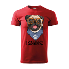 Póló Mopsz mintával - Piros S méretben v2 ajándéktárgy