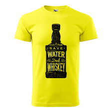  Póló Save water drink whiskey  mintával Sárga L egyedi ajándék