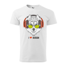  Póló Zenét hallgató farkas mintával - Fehér XXXL méretben ajándéktárgy