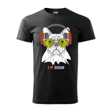  Póló Zenét hallgató kutya  mintával Fekete 2XL egyedi ajándék