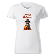 polofun.hu Happy Halloween, cica tökkel, Halloween női póló