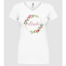 Pólómánia BRIDE pink floral - Női V-nyakú Póló női póló