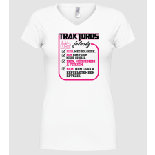 Pólómánia Feleség traktoros pink - Női V-nyakú Póló női póló