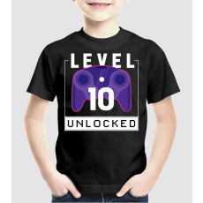 Pólómánia Level 10 Unlocked Gamer Születésnap - Uniszex Gyerek Póló