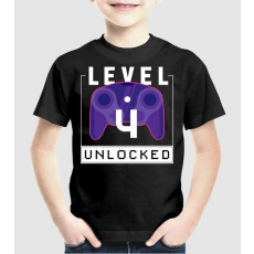 Pólómánia Level 4 Unlocked Gamer Születésnap - Uniszex Gyerek Póló
