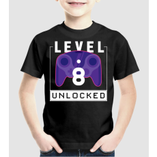 Pólómánia Level 8 Unlocked Gamer Születésnap - Uniszex Gyerek Póló