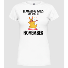 Pólómánia Llamazing girls are born in november black - Női Kerek nyakú Póló női póló